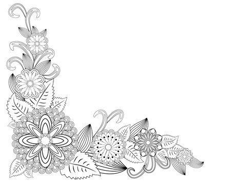 black and white floral corner design clip art preview