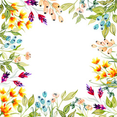 Fototapeta na wymiar Watercolor floral arrangements with leaves, herbs, flowers.