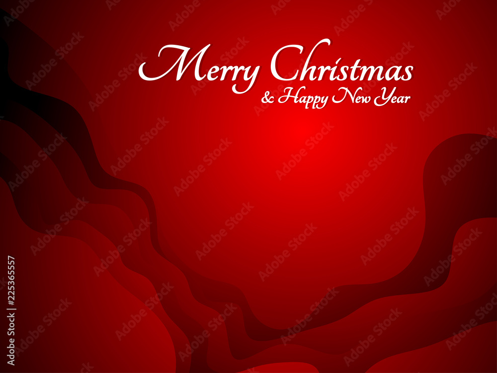 Poster merry christmas and happy new year on red curve background. greeting card xmas. vector illustration.