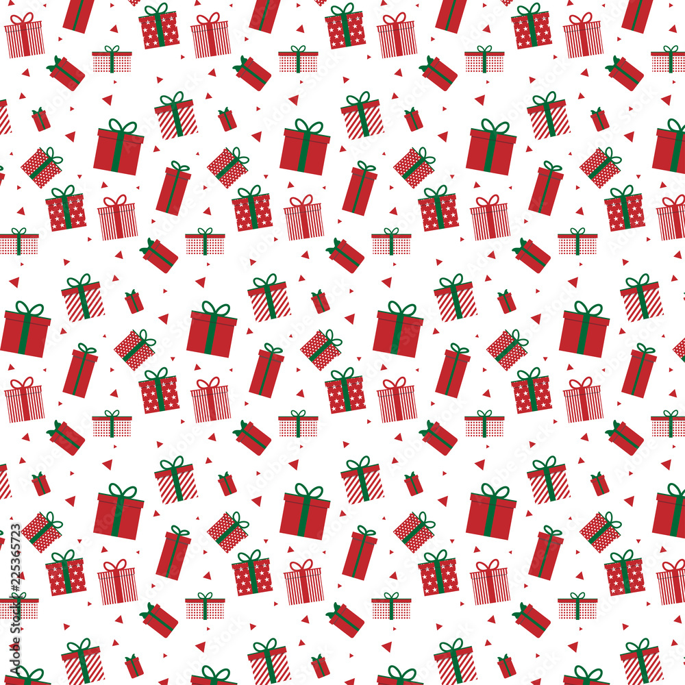 Poster merry christmas and happy new year collection of seamless patterns with red and green gift box isola