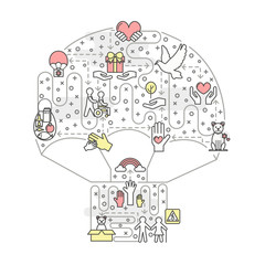 Vector thin line volunteer poster banner template