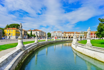The piazza of Prato della Valle in Padua, Italy. The piazza is the biggest square in Europe with the area of 90 thousand square meters.