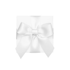 White gift isolated on white background, wedding present flat lay, top view