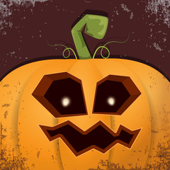 Halloween cartoon pumpkin with face on dark background. Vector cartoon Illustration of Carved pumpkin into jack-o-lanterns for halloween banners and posters
