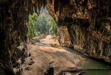 Amazing Natural Stalactite cave Tham Lot in Thailand.