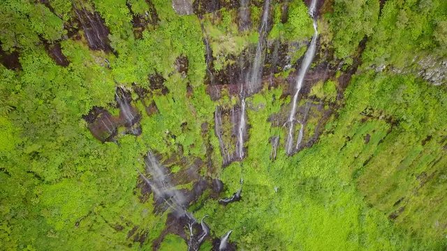 Aerial view of Voile de la Mariee waterfall, Reunion island.