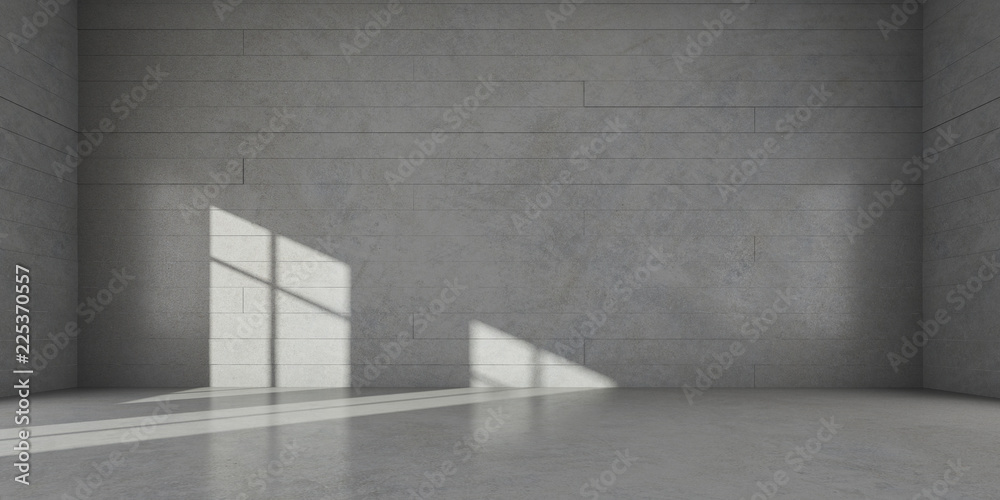 Poster Abstract of minimal architecture space with the sun light cast shadow on the  wall, 3D rendering.	