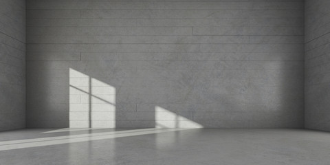 Abstract of minimal architecture space with the sun light cast shadow on the  wall, 3D rendering.	