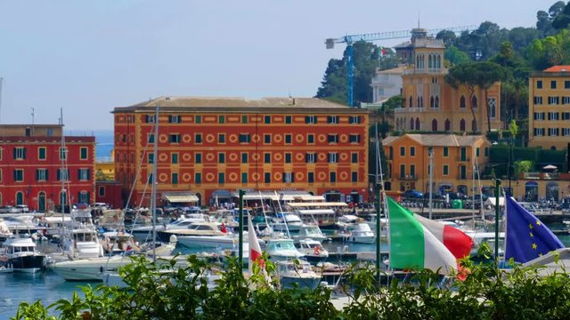 italian european genoa flags background italian riviera village Santa Margherita Ligure