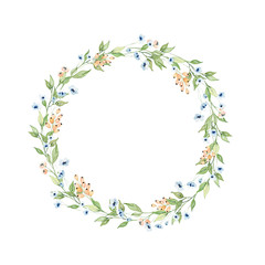 Hand drawn bright colorful watercolor flower wreath illustration - 225371324