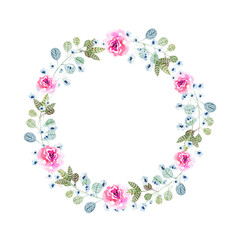 Hand drawn bright colorful watercolor flower wreath illustration