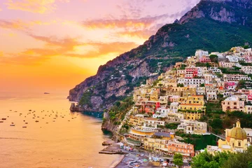 Acrylic prints Positano beach, Amalfi Coast, Italy View of Positano village along Amalfi Coast in Italy at sunset.