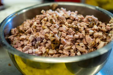 Stainless Steel Bowl with Chopped Ham