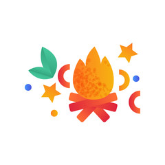 Burning bonfire, campfire, camping scouting element vector Illustration on a white background