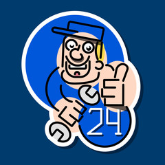 Vector flat car repair, 24-hour service, mechanics services, repair. Illustration