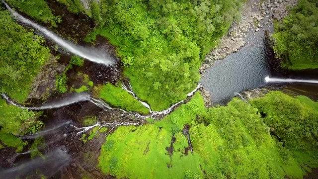 Aerial view of voile de la Mariee waterfall, Reunion island.