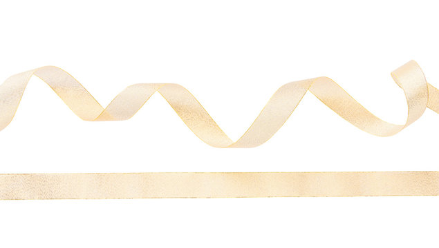 Gold yellow curl and straight ribbons isolated on white background (clipping path included for special holidays, birthday, wedding, Christmas celebration