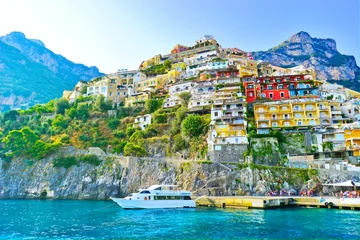 Fototapete Strand von Positano, Amalfiküste, Italien View of Positano village along Amalfi Coast in Italy in summer.