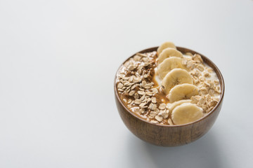 Smoothie bowl yogurt with peanut butter and banana and oats