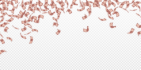 Russian ruble notes falling. Sparse RUB bills on t