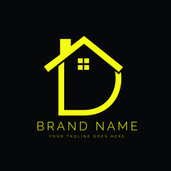 Modern Minimal Real Estate Letter D Logo Design With a House Icon
