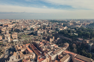 Fototapeta na wymiar Aerial view of Colosseum and ancinet Roman ruins