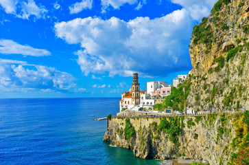 Fototapeta na wymiar View of Atrani village along Amalfi Coast in Italy in summer.