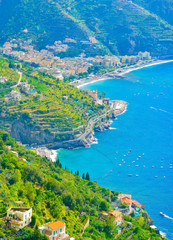 Fototapeta na wymiar View of the Amalfi Coast from Ravello village in Italy on a sunny day in summer.