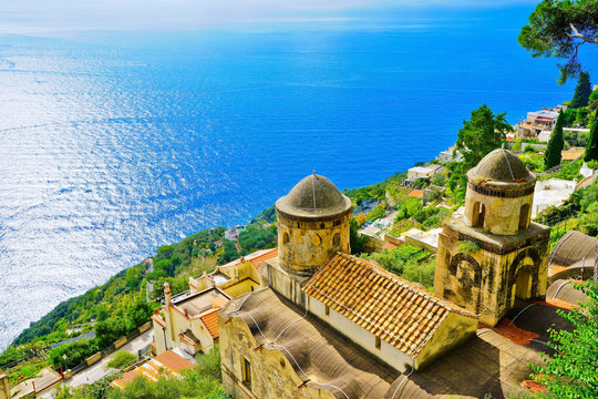 Fototapeta View of the Amalfi Coast from Ravello village in Italy on a sunny day in summer.