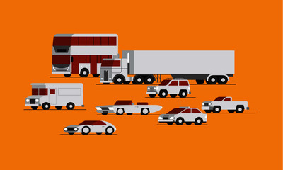 Vector Bus, truck, van and cars