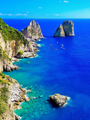 Overlooking the beautiful coastline of the Capri Island in Italy in summer. - 225377542