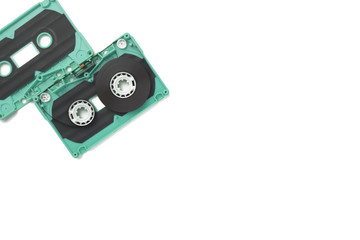 Cassette tape split vintage sound isolated white background