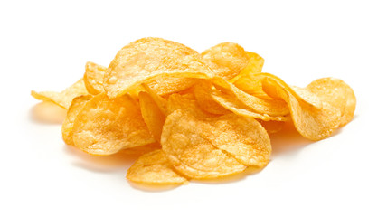heap of potato chips isolated on white background