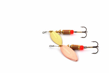 baubles for fishing, turntable white background close-up