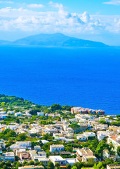 Fototapeta na wymiar View of the beautiful coastline from Monte Solaro on the Capri Island in Italy in summer.