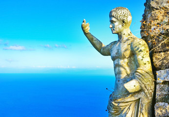 View of the beautiful coastline and Statue of Emperor Augustus from Monte Solaro on the Capri...