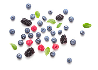assorted forrest berries isolated on white background