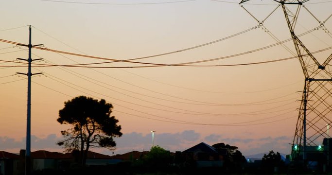 Electric poles during sunset 4K 4k