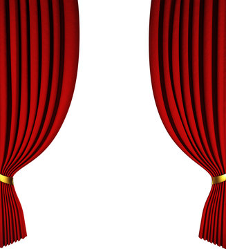 Red stage curtain with arch entrance 3d render.