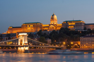 Fototapeta na wymiar Budapest Chain Bridge, Royal Palace and Danube