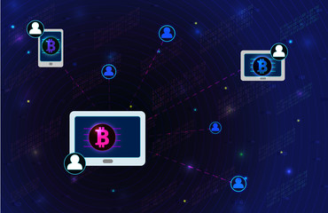 Blockchain concept banner. Circle blocks connection with each other and shapes crypto chain. Blockchain cryptocurrencies global network technology e-commerce business management. Abstract technology.