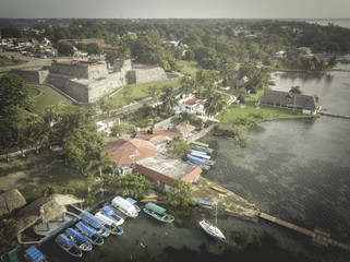 Drone shoot of Mexican Bacalar  Lagoon and Fortress 