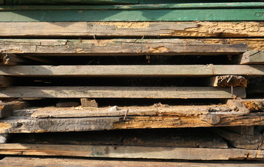 Old wooden pallets in a pile