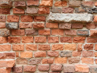 Old wall of red brick, background