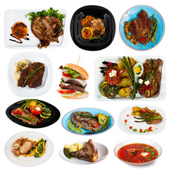 Set of beef and pork dishes