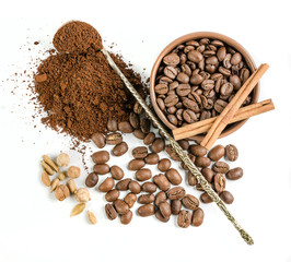 coffee beans and ground coffee