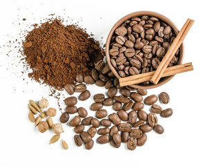 coffee beans and ground coffee
