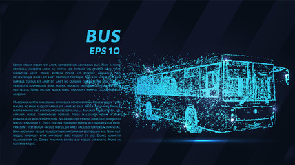 Bus of particles on a dark background. The bus consists of geometric shapes. Vector illustration. © newrossosh