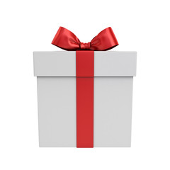 Gift box or Present box with red ribbon bow isolated on white background 3D rendering