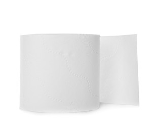 Roll of toilet paper on white background
